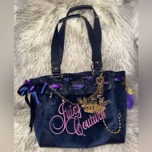 NWT Custom Juicy Couture Velour Regal Blue Key To Juicy Daydreamer Tote